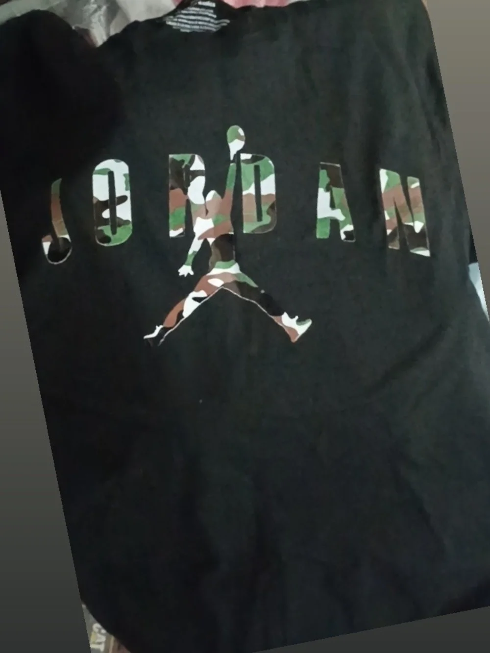 Jordan Black Tee with Green/Brown Camo Jumpman